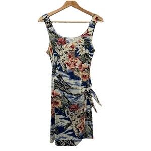 Rampage Y2K Juniors 7 Medium Tropical Print 2000s Wrap Sleeveless Mini Dress